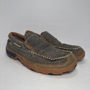 Twisted X Driving Moc Shoes Mens Size 10.5W Brown Leather Slip Resistant MDMS012